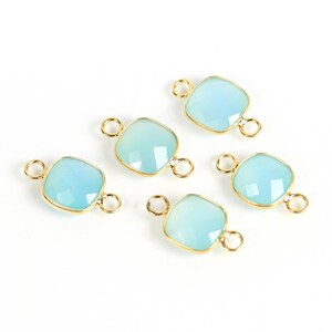 Chalcedony 10 MM Cushion Gemstone Bezel Charms Connector Double Bail Loop Gold Plated