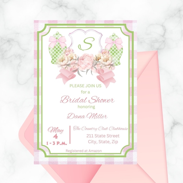 Pink and Green Bridal Shower Invitation Template, Bridal Shower Editable Invitation Template, DIY Editable Template, Instant Download