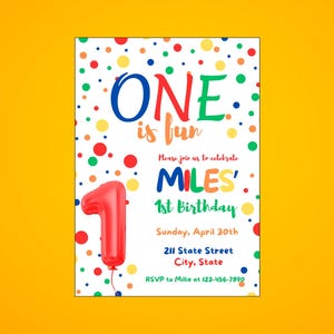 Polka Dot 1st Birthday Invitation Template: Bright & Fun Party Invite (Digital Download