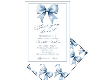 Elegant Blue Bow Bridal Shower Digital Invitation Template - Printable Party Invite Download