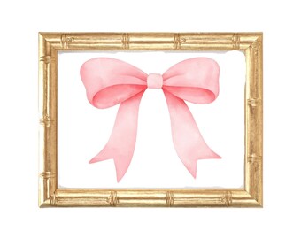 Impressão artística em aquarela com laço rosa: decoração para berçário, adolescentes e banheiro (arquivo digital)