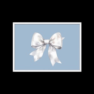 White Bow on Blue Wall Art Print: Elegant Nursery Decor (Digital Download)