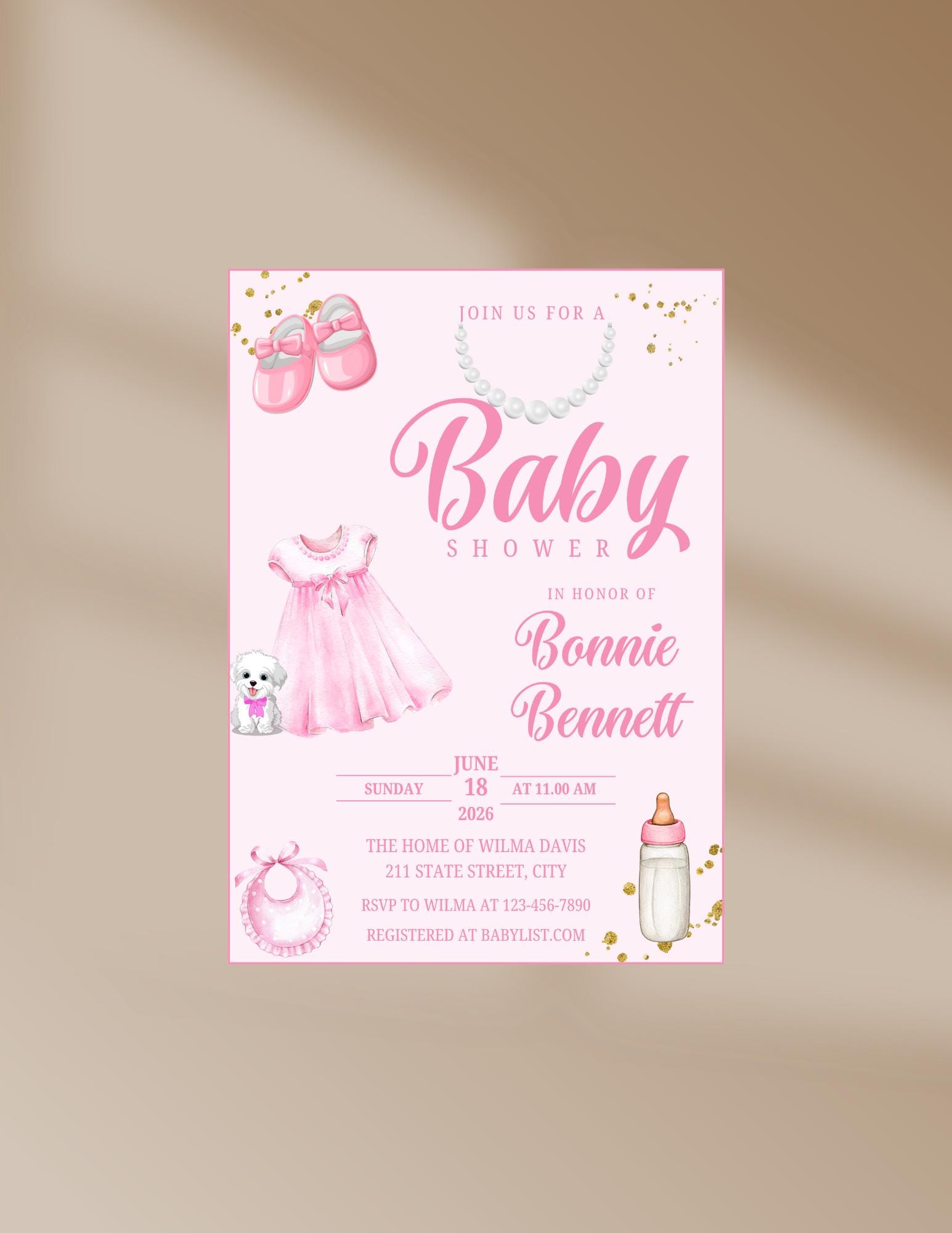 Pink Baby Items Baby Shower Invitation Template, Baby Shower Invite ...