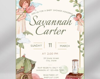 Adorable Fairy Baby Shower Invitation Template, Fairytale Shower Invite, Customizable Digital Template, Baby Shower Invite