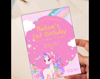 Magical Pony Birthday Invitation: Pink Party Invite Template (Digital Download)