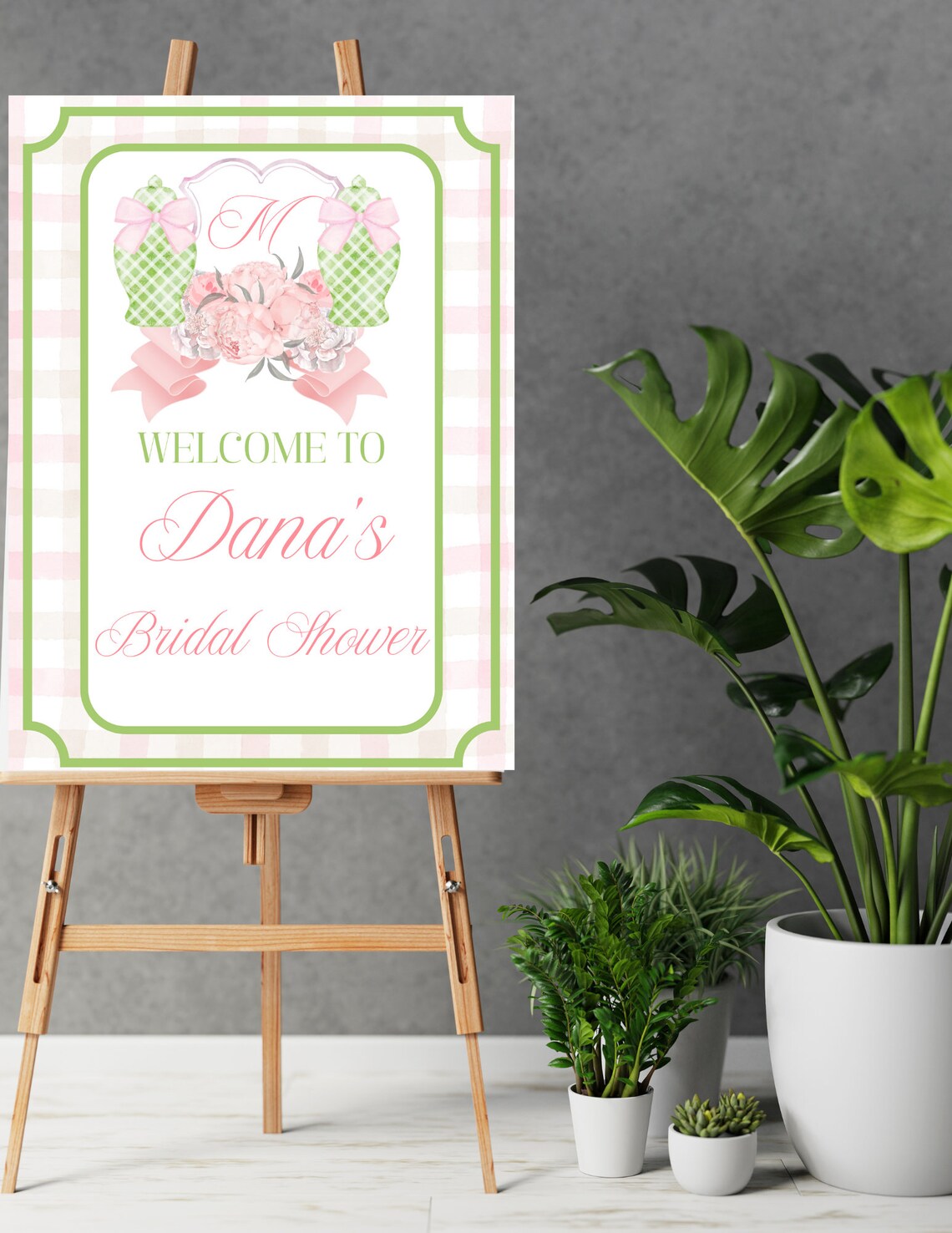 Pink & Green Bridal Shower Welcome Sign: Southern Preppy Floral ...