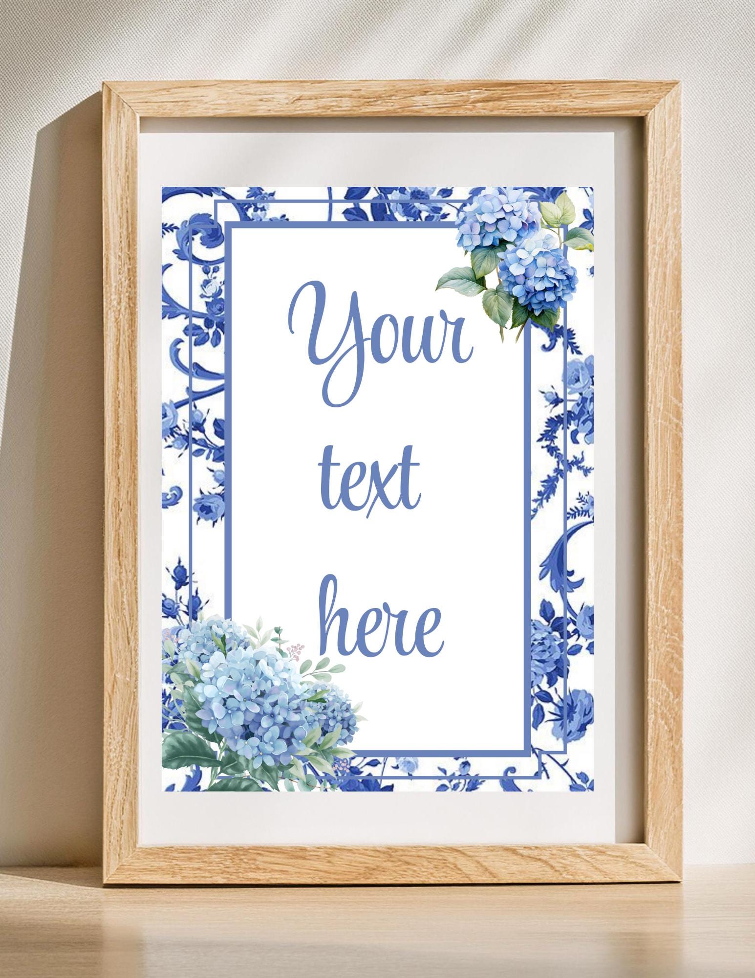 Blue Hydrangea Table Sign Template: Bridal Shower Decor (digital
