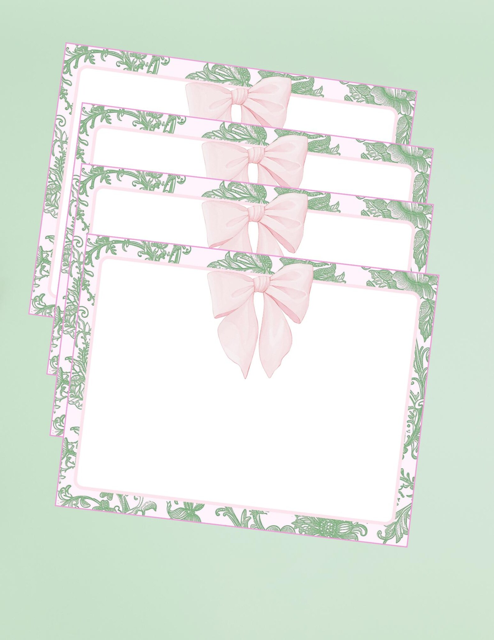 Pink Bow Note Card Template: Printable Thank You Stationery (instant ...