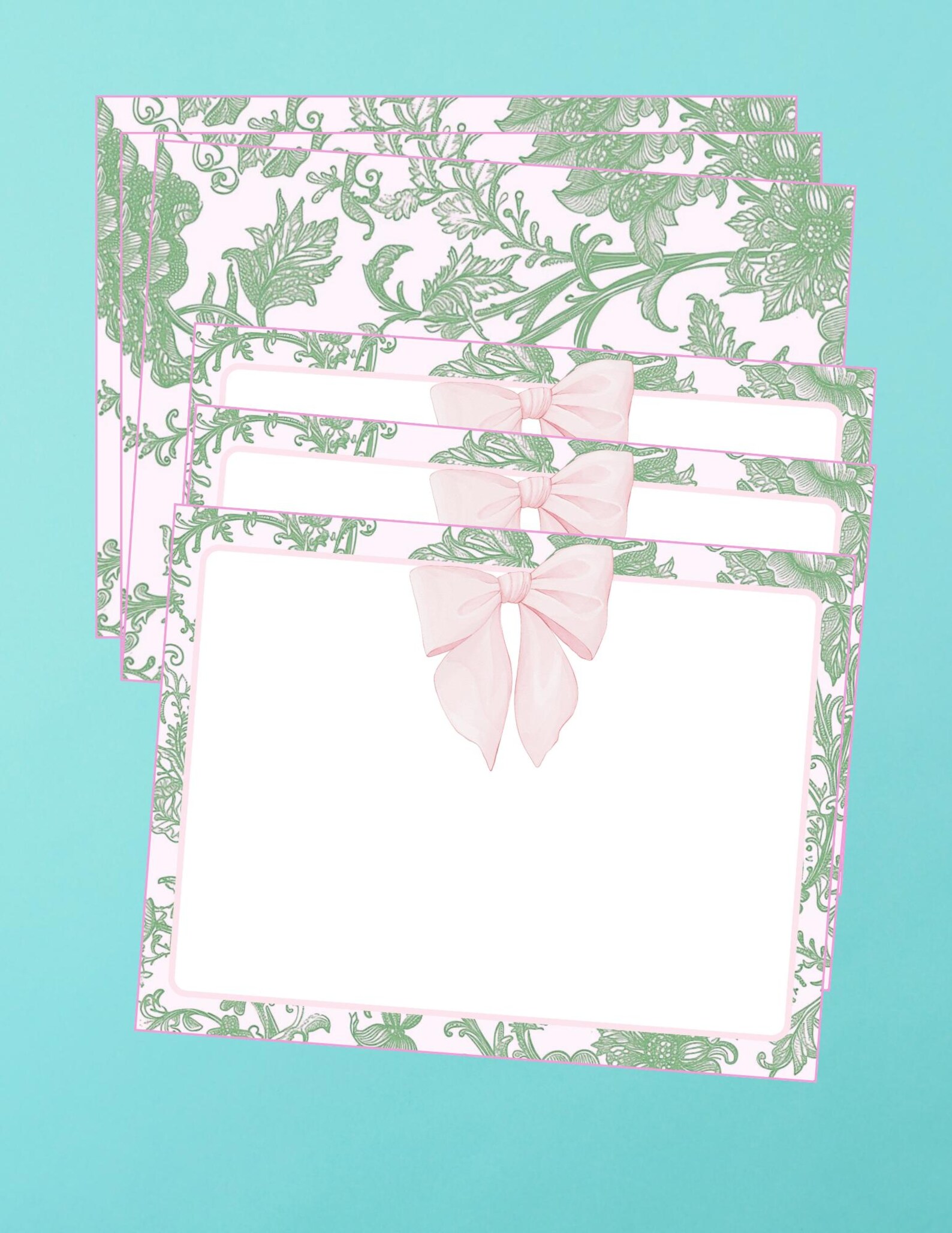 Pink Bow Note Card Template: Printable Thank You Stationery (instant ...
