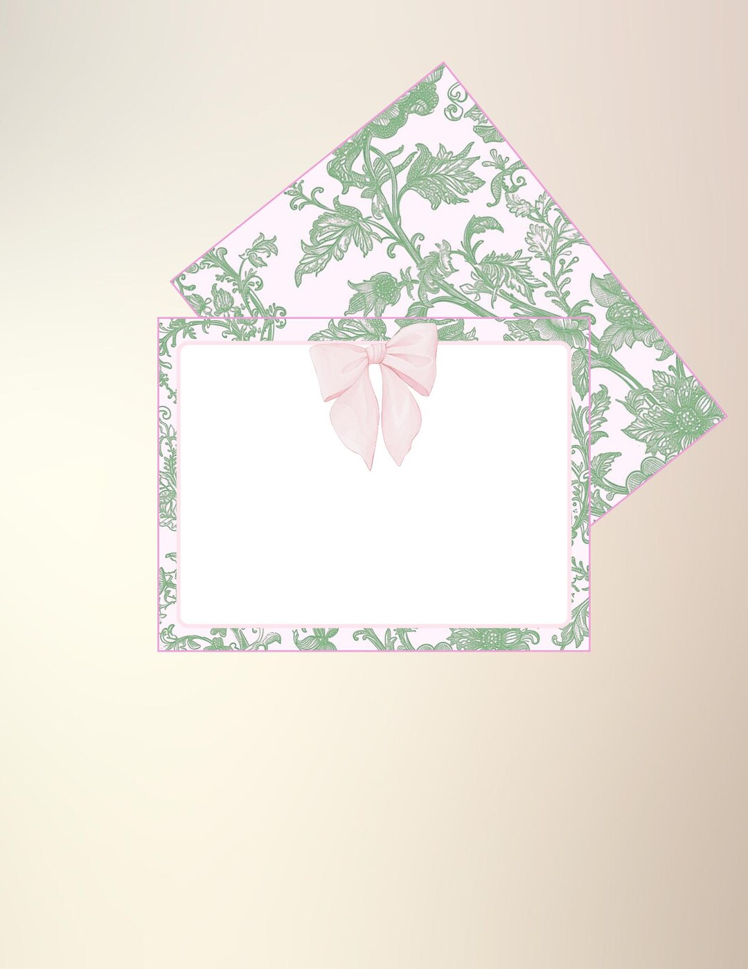 Pink Bow Note Card Template: Printable Thank You Stationery (instant ...