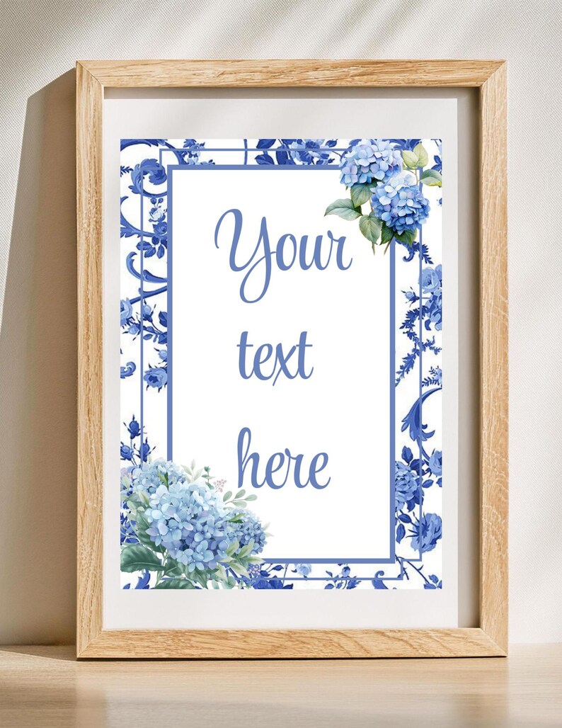 Blue Hydrangea Table Sign Template: Bridal Shower Decor (digital ...