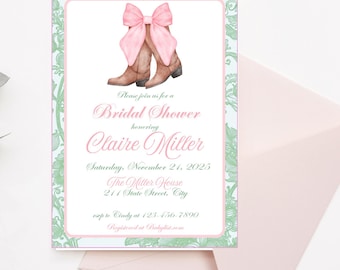 Rustic Cowgirl Bridal Shower Invitation: Boots & Bows (Digital Template)