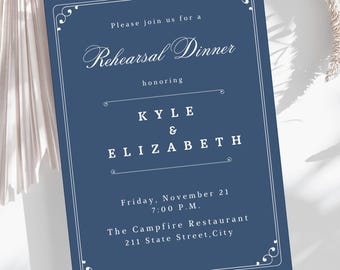Elegant Navy Blue Rehearsal Dinner Invitation Template