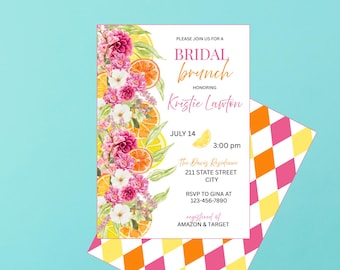 Bridal Brunch Invitation Template / Flowers & Citrus Bride Lunch Invite / Digital Wedding Party Download