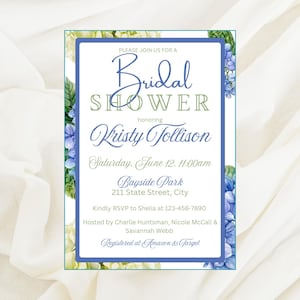 Blue Hydrangea Bridal Shower Invitation Template (Digital Download)
