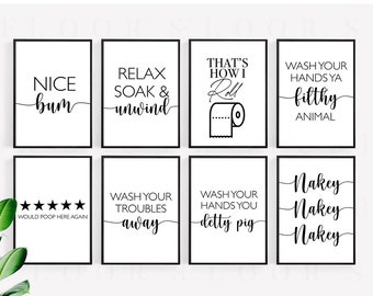 24 Funny Bathroom Printable Posters Minimal Quote Bathroom Wall Decor ...