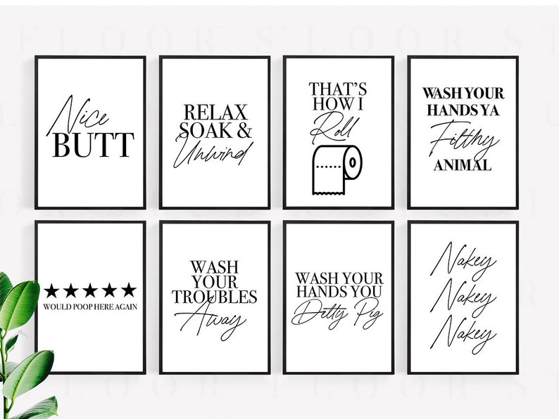 24 Funny Bathroom Printable Posters Minimal Quote Bathroom Wall Decor ...