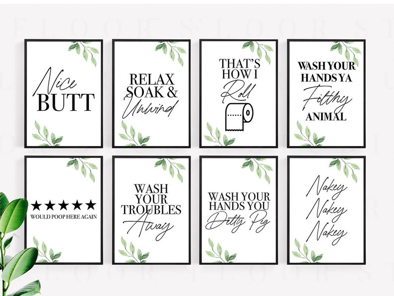24 Funny Bathroom Printable Posters Minimal Quote Bathroom Wall Decor ...