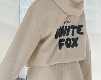 Chándal con capucha The White Fox, ropa informal para el día, sudadera con capucha para tiempo libre, pantalones de chándal fuera del escenario, ropa de salón, sudadera con capucha de gran tamaño, White Fox Merch