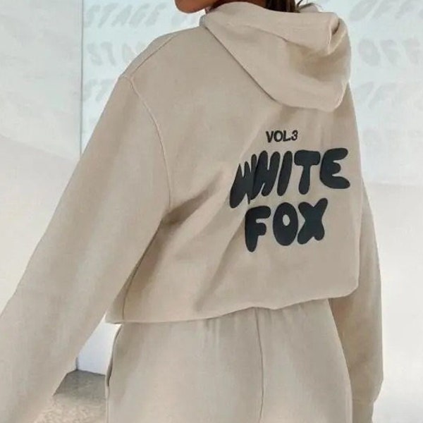 Chándal con capucha The White Fox, ropa informal para el día, sudadera con capucha para tiempo libre, pantalones de chándal fuera del escenario, ropa de salón, sudadera con capucha de gran tamaño, White Fox Merch