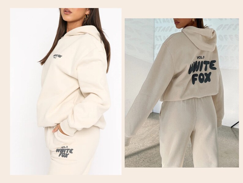 Chándal con capucha de White Fox, ropa informal para el día, sudadera con capucha de ocio, pantalones de chándal fuera del escenario, ropa de salón, sudadera con capucha de gran tamaño, White Fox Merch imagen 8