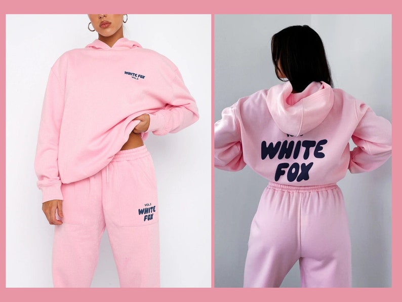 Chándal con capucha de White Fox, ropa informal para el día, sudadera con capucha de ocio, pantalones de chándal fuera del escenario, ropa de salón, sudadera con capucha de gran tamaño, White Fox Merch imagen 3