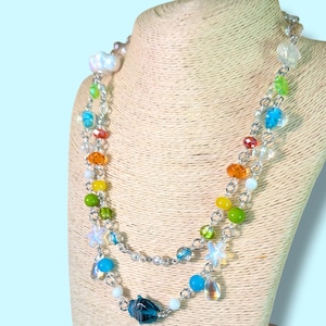 Y2K Frutiger Aero Necklace, Handmade Glass Bead Jewelry with Summer Colors, Early Internet Meme Theme, Statement Necklace for Her