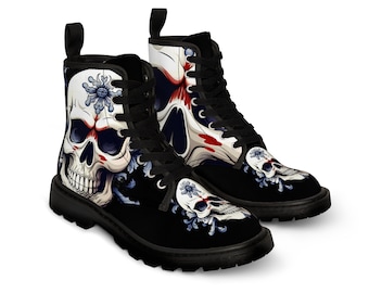 Men's Black Floral Skull Boots