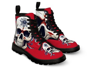 Men's Red Floral Skull Boots