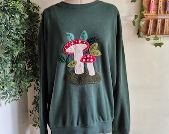 Handmade/restyled, applique toadstool sweatshirt - UK Size 10