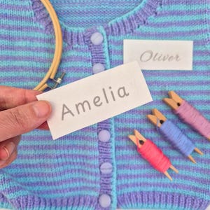 Custom name stick and stitch embroidery pattern, Kids clothing patch, Water-soluble peel and stick design - SMALL