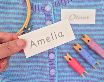 Custom name stick and stitch embroidery pattern, Kids clothing patch, Water-soluble peel and stick design - SMALL