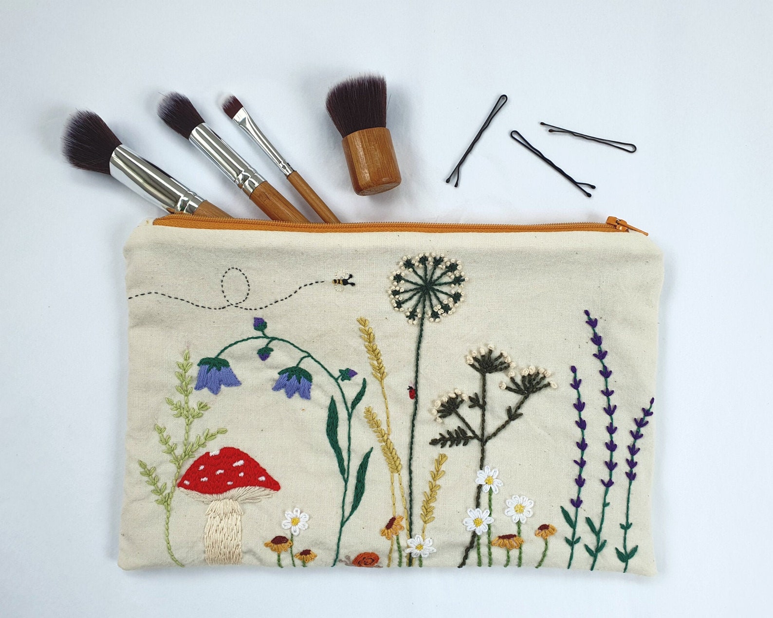 Hand embroidered floral pencil case or cosmetics bag Make up Etsy