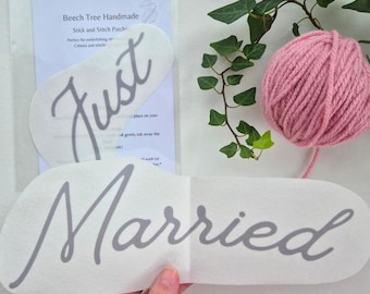 Just Married Stick and Stitch Embroidery Pattern,  Bridal Transfer Patch For Clothes, Peel and Stick Wedding Embroidery