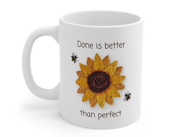 Embroidery Sunflower Mug - Done is better than perfect