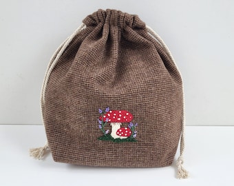 Brown Tweed Mushroom Project Bag