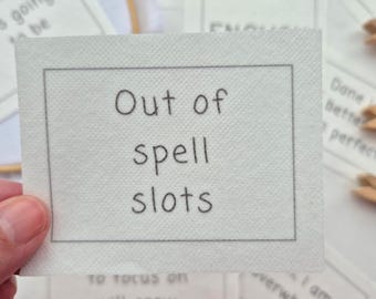 Out of Spell Slots stick and stitch embroidery design, small patch,