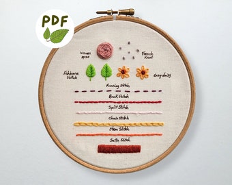PDF-Stichmuster, 10 einfache Handstickstiche für Anfänger, mit Lernvideo