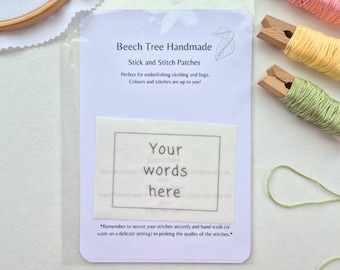 CUSTOM Choose Your Own Words, Stick and Stitch Embroidery Design, Text Transfer Patch, Personalised Peel and Stick Custom Pattern