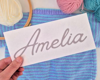 Custom name stick and stitch embroidery pattern, Kids clothing patch, Water-soluble peel and stick design - LARGE