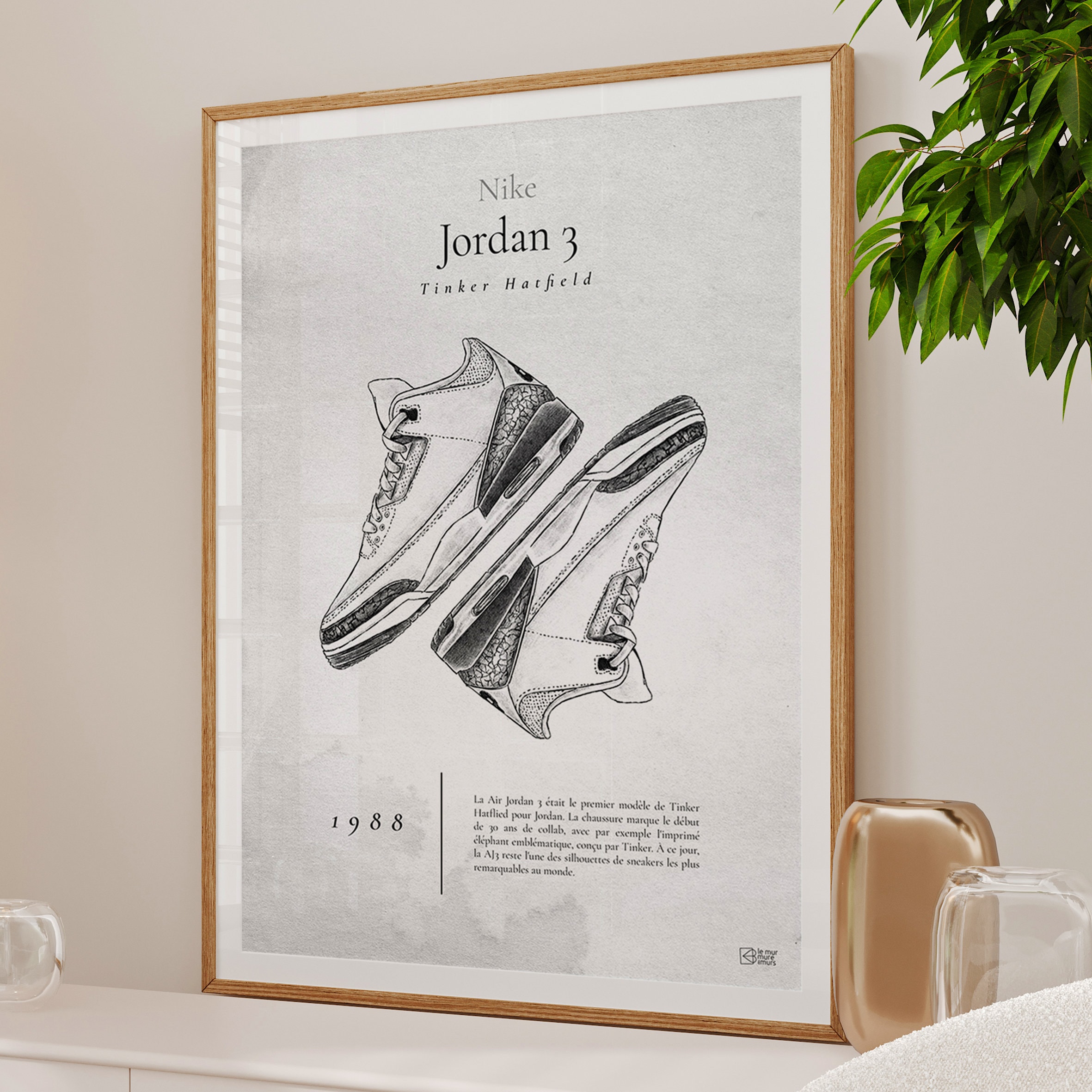 Air Jordan 3 sneakers poster for a magnificent wall decoration in your living room for sneakers deco enthusiasts