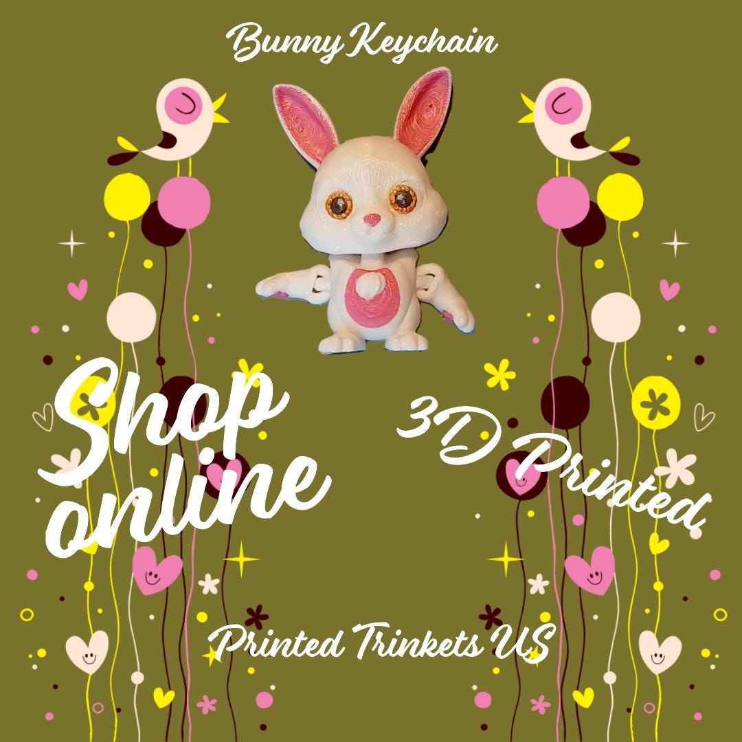 3D Printed Articulated Bunny Keychain - Etsy