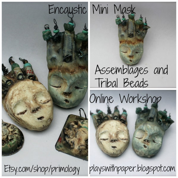 ENcaustic Mask Mini Assemblages Online Mixed Media Jewelry Workshop Tutorial