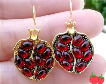 Pomegrenate Persephone Earrings Costume Aretes Aesthetic Pomegranate Jewelry Red Fruit Earrings Pomegranate Beads Rose Jewelery Seed Charms