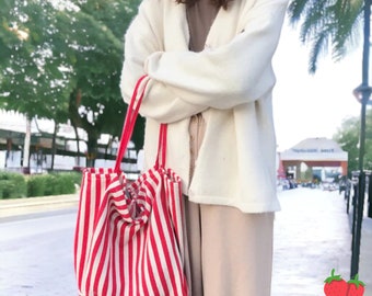 Summer Jute Tote Bag Striped Red Black Blue Striped Canvas Jute Tote Bag La Parisienne Striped Beach Bag Embroidered Tote Bag Summer Bag