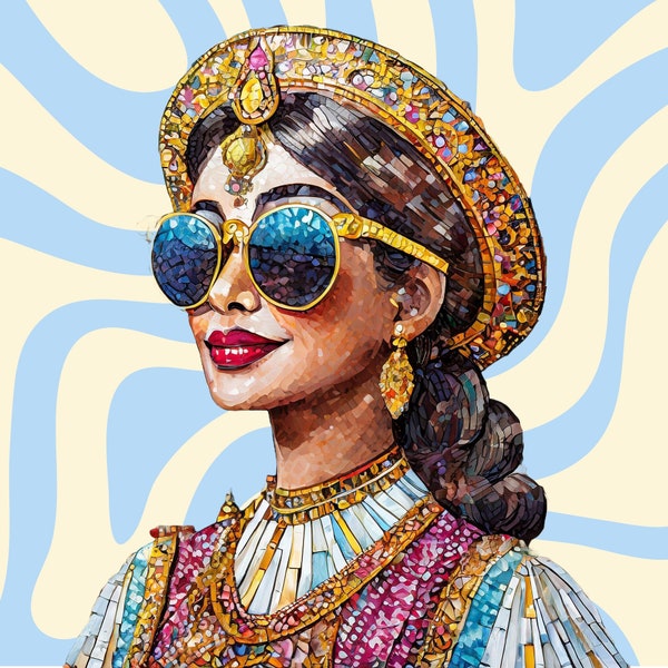 Boho Chic Princess, modern princess, Indian art, Indian pop art, colorful, digital art