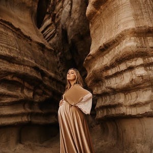 Beige Velvet Lace Boho Dress: Bump Friendly, Made to Order
