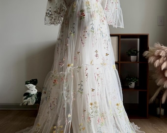 Maternity Wedding dress, White Floral Photoshoot Dress, Baby Shower dress, Fairy Gown, Plus size wedding gown