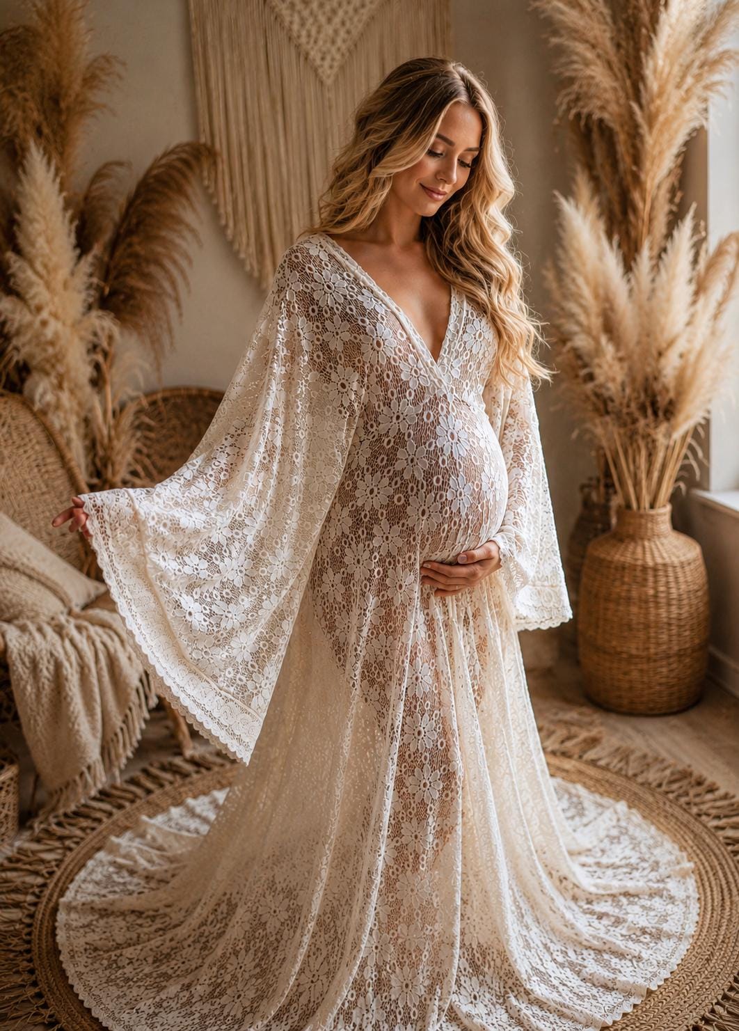 boho maternity wedding dress Boho Lace Maternity Wedding Dress, Pregnancy Dress For Photo Shoot, Curvy Bride Size:16-16W ISO, XS Skims Soft forest boho maternity wedding This boho Kimono bridal alt fashion