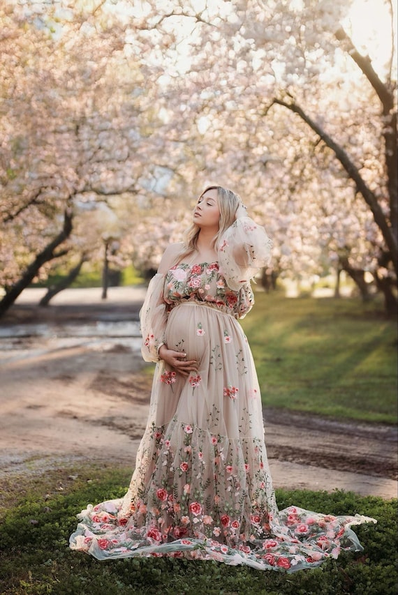embroidered maternity dress Photoshoot Gown, Whimsical Wedding Dress, Baby Shower Dress, Floral Fairy The flattering empire waist and midi length provide comfort and grace ASOS DESIGN Maternity Bridesmaid floral